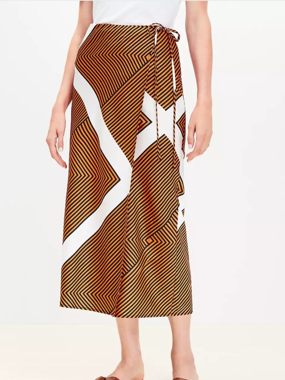 NWT Sz 2 / XS Satin Bias Wrap Midi Skirt Tangerine Punch Geometric Elegant Luxe